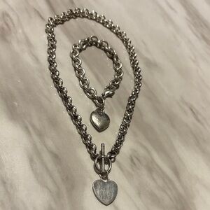 Silver Heart Necklace and Bracelet Set